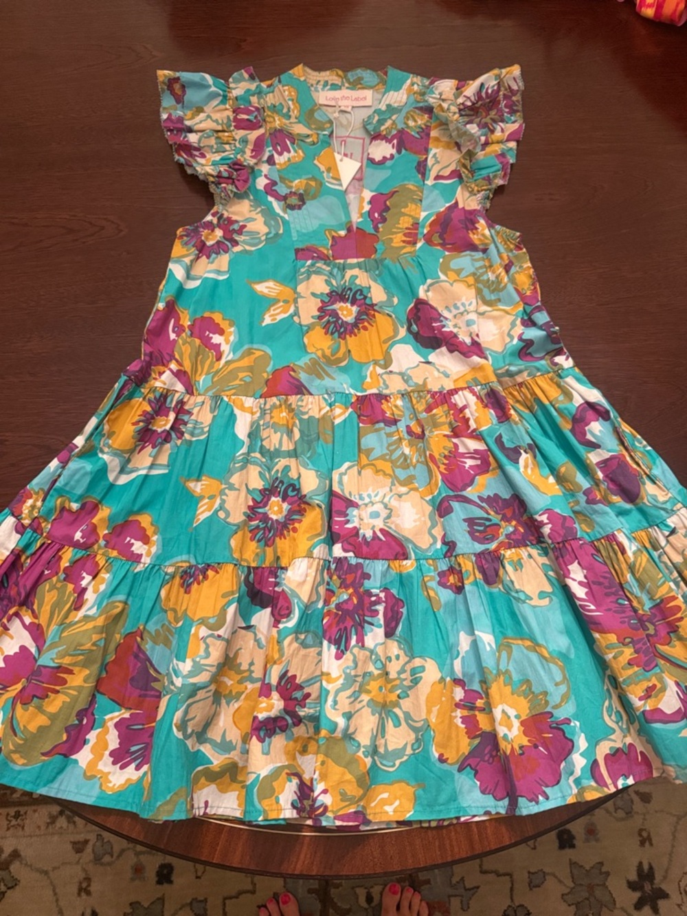 Love the Label Teal Floral Tiered Dress Size XS